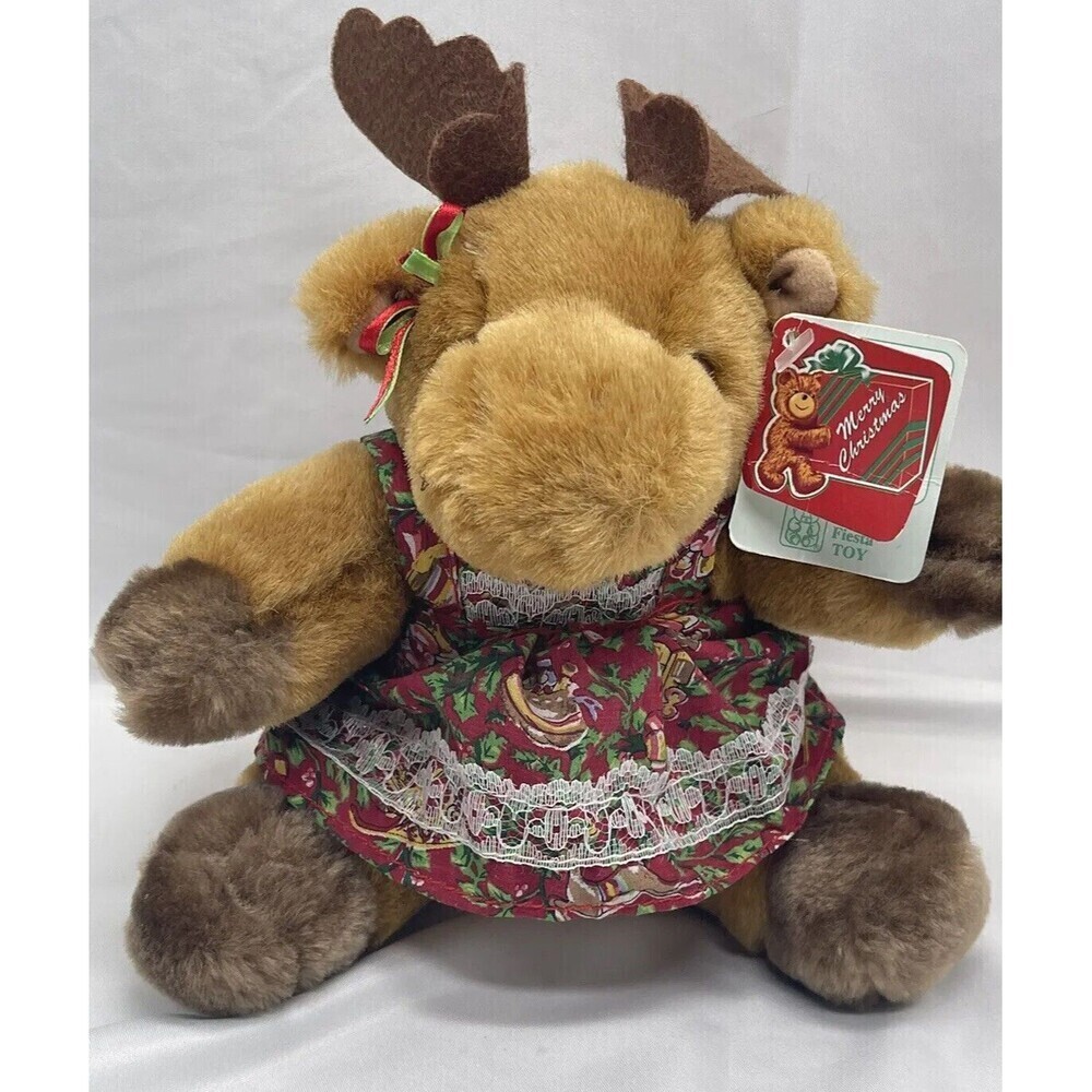Vintage Fiesta Asst. Moose Girl Reindeer 7.5” Christmas XS3968 Stuffed Plush Toy